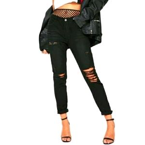 New Black Fishnet Distressed Cropped Mesh Destroyed Jeans Size 5